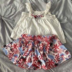 EUC 2-Piece White Top & Colorful Skorts 18mos